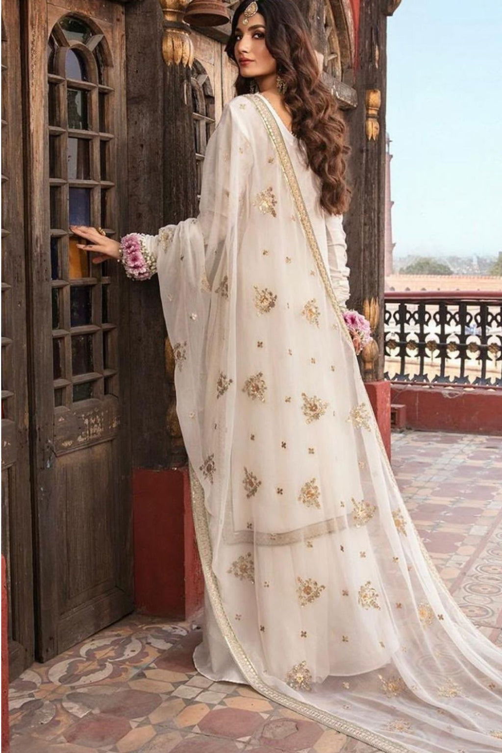 Azure Ivory Chiffon Embroidered Unstitched 3 Piece Suit with Adda Work