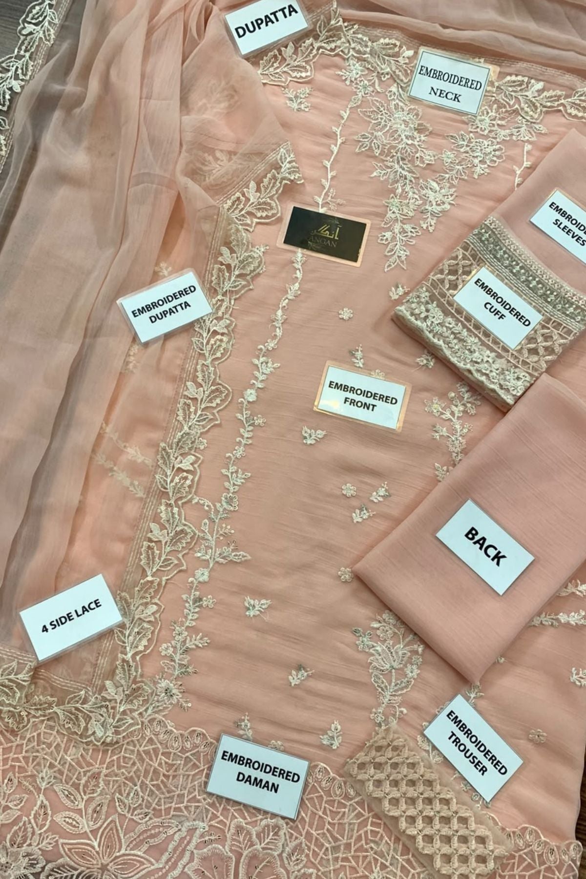 Blush Pink Embroidered Chiffon 3 Piece Unstitched Suit