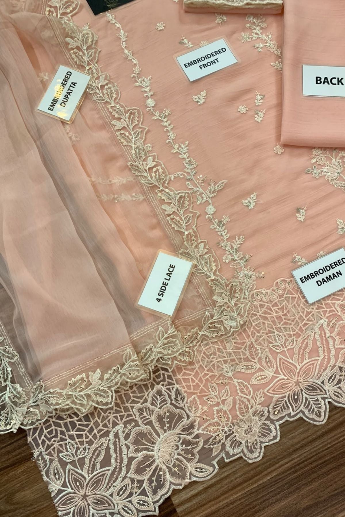 Blush Pink Embroidered Chiffon 3 Piece Unstitched Suit