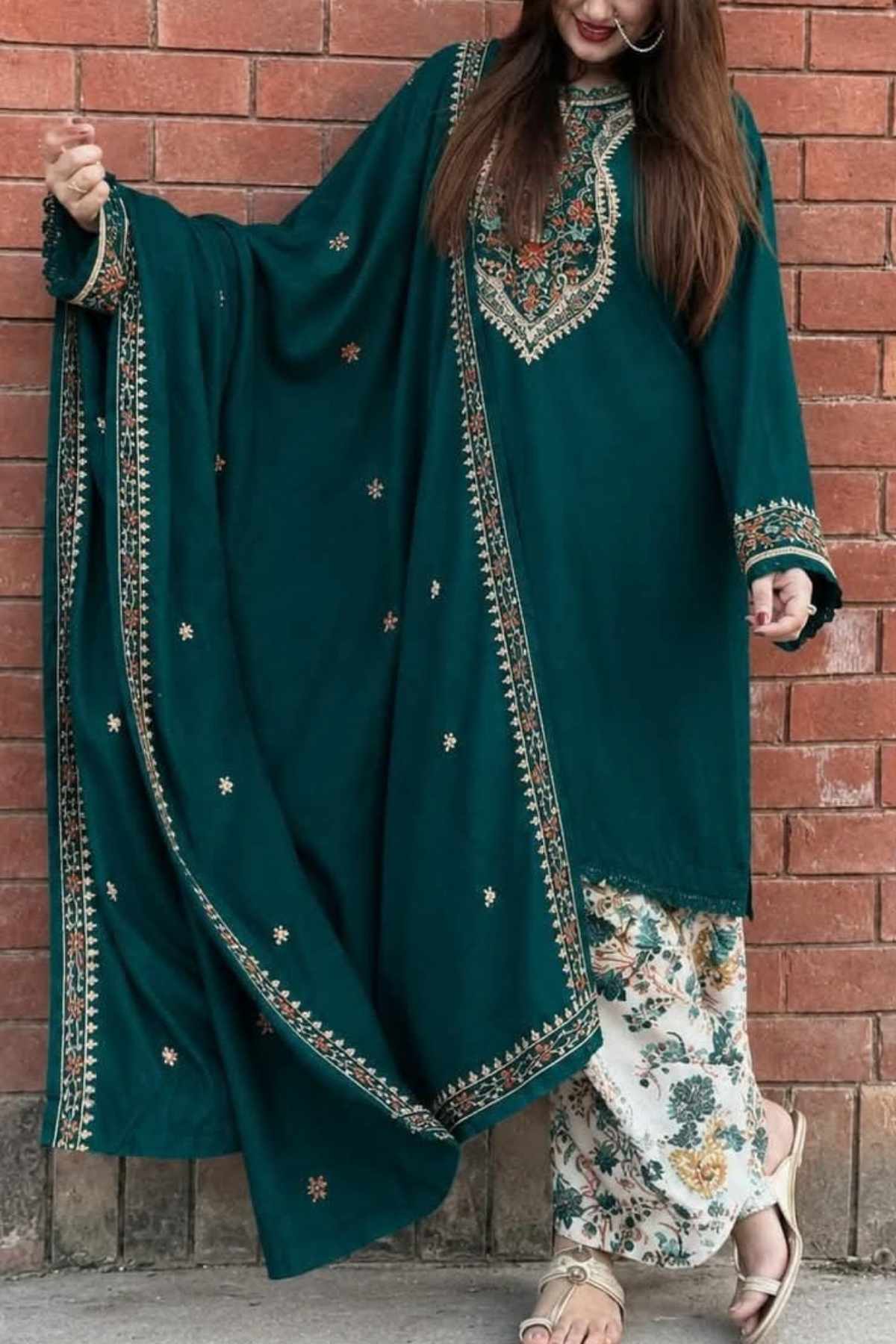Aneelas Dhanak 3 Piece Winter Suit with Embroidered Shawl