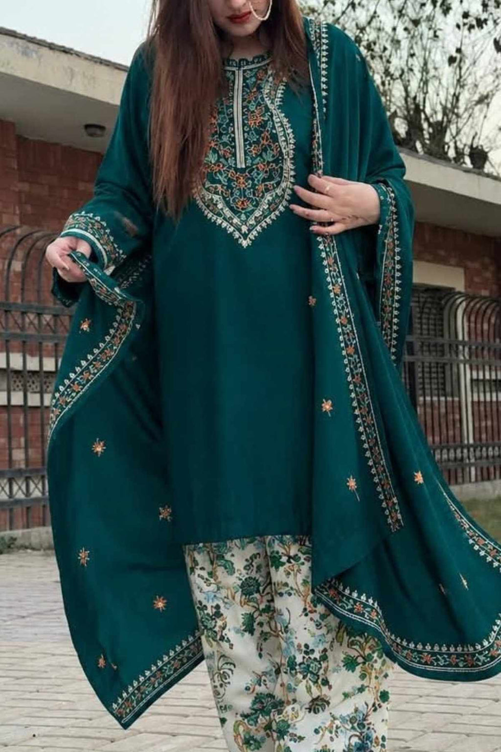 Aneelas Dhanak 3 Piece Winter Suit with Embroidered Shawl