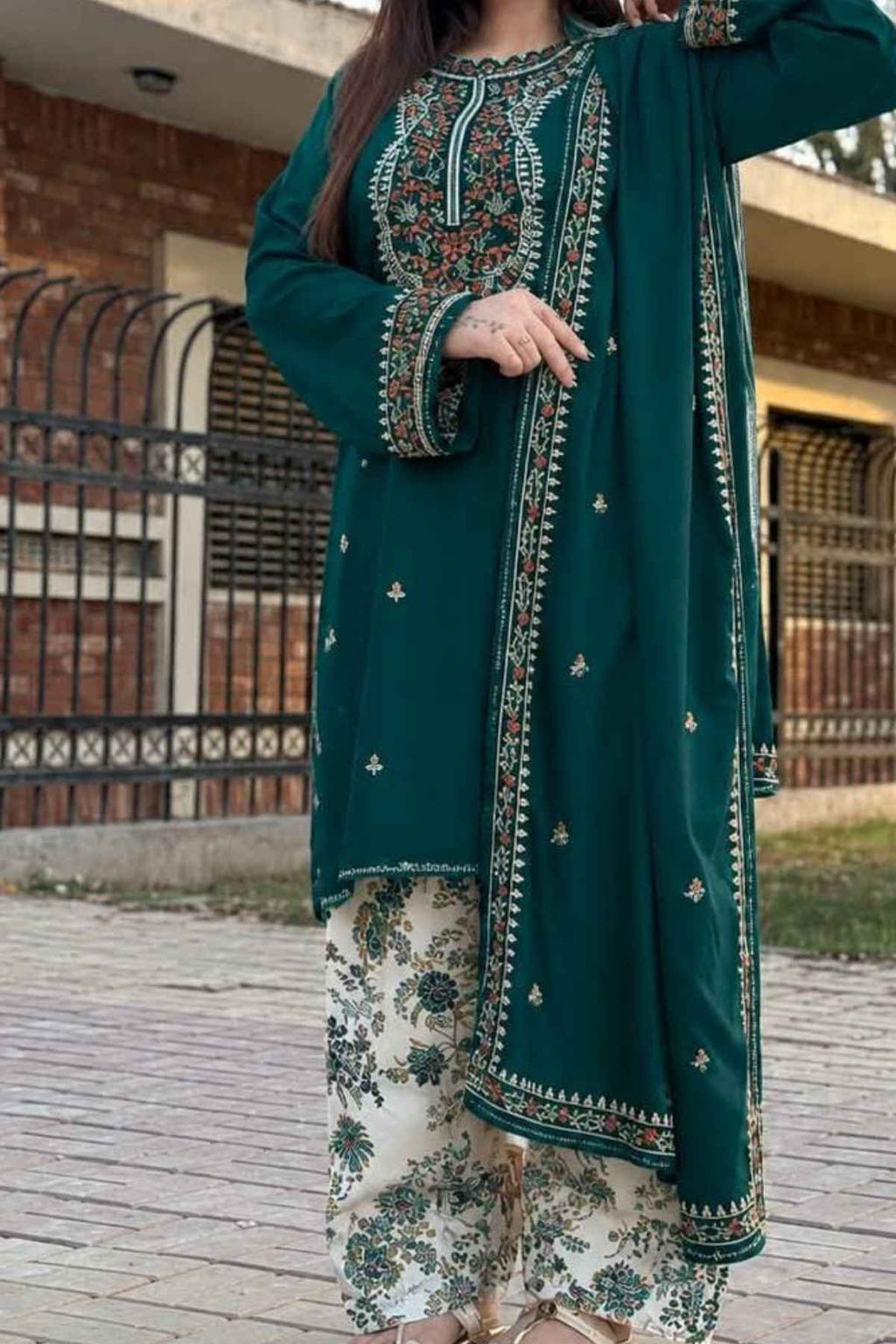 Aneelas Dhanak 3 Piece Winter Suit with Embroidered Shawl