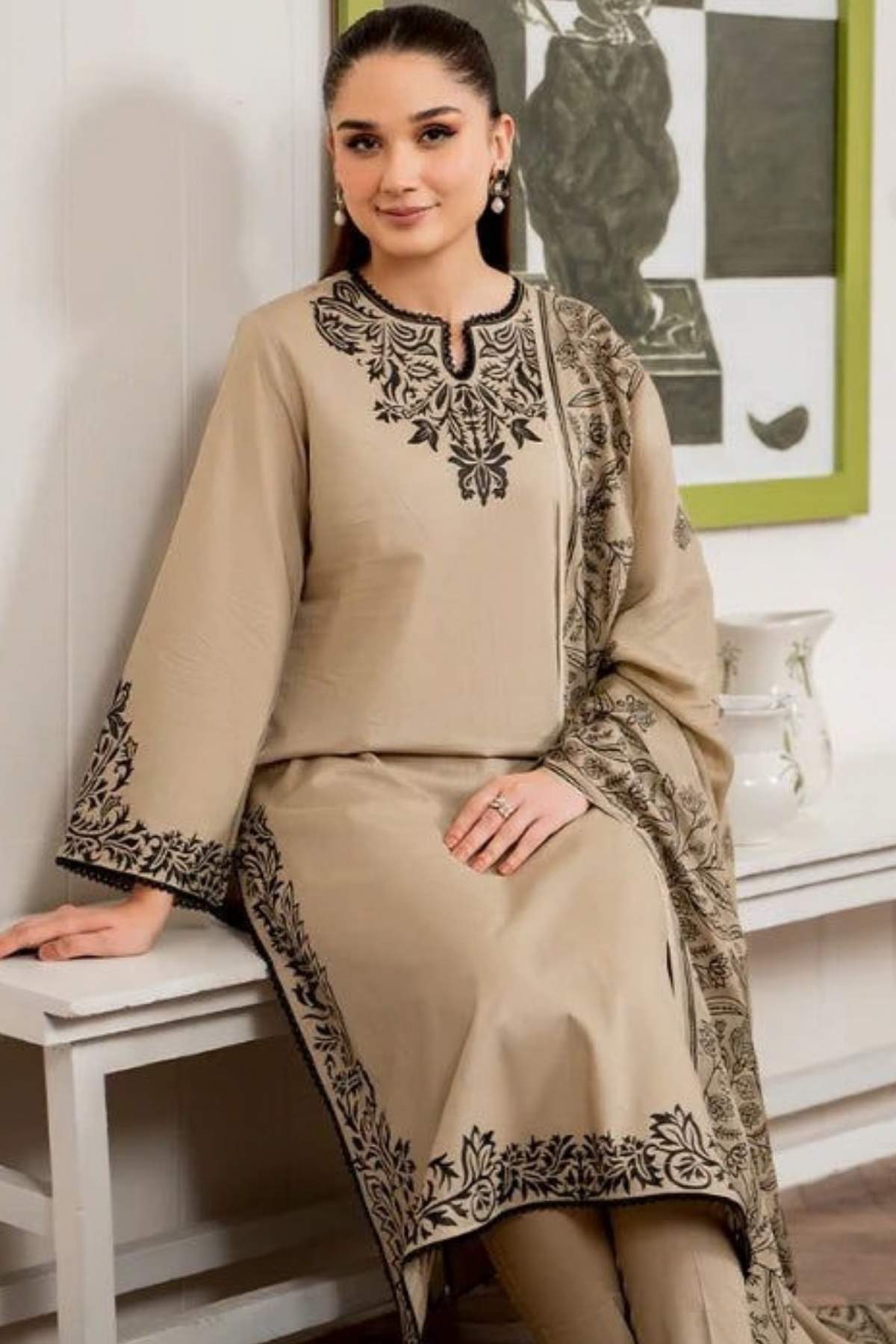 GARNET Dhanak Embroidered Unstitched 3-Piece Suit