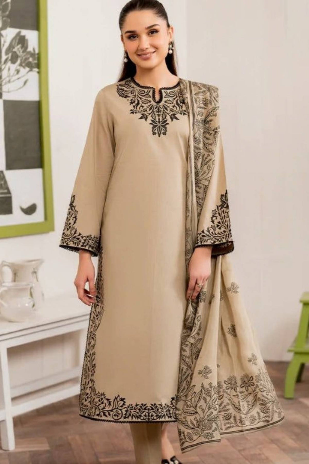 GARNET Dhanak Embroidered Unstitched 3-Piece Suit