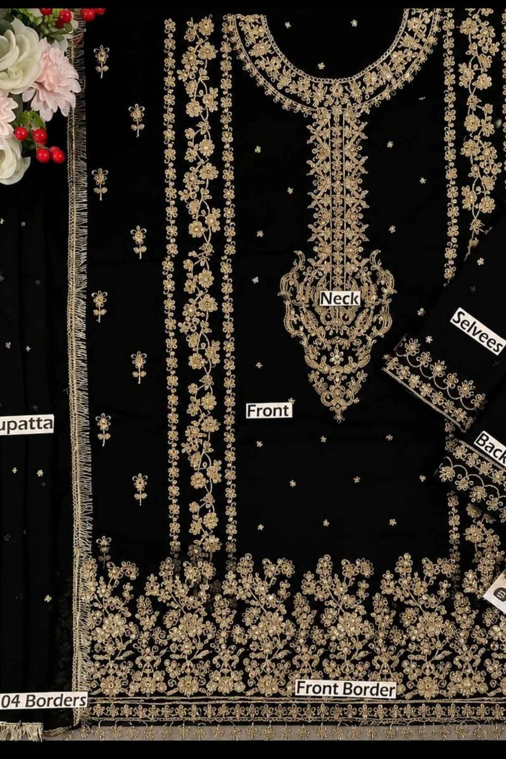 Haris Shakeel Embroidered Chiffon Unstitched 3 Piece Suit