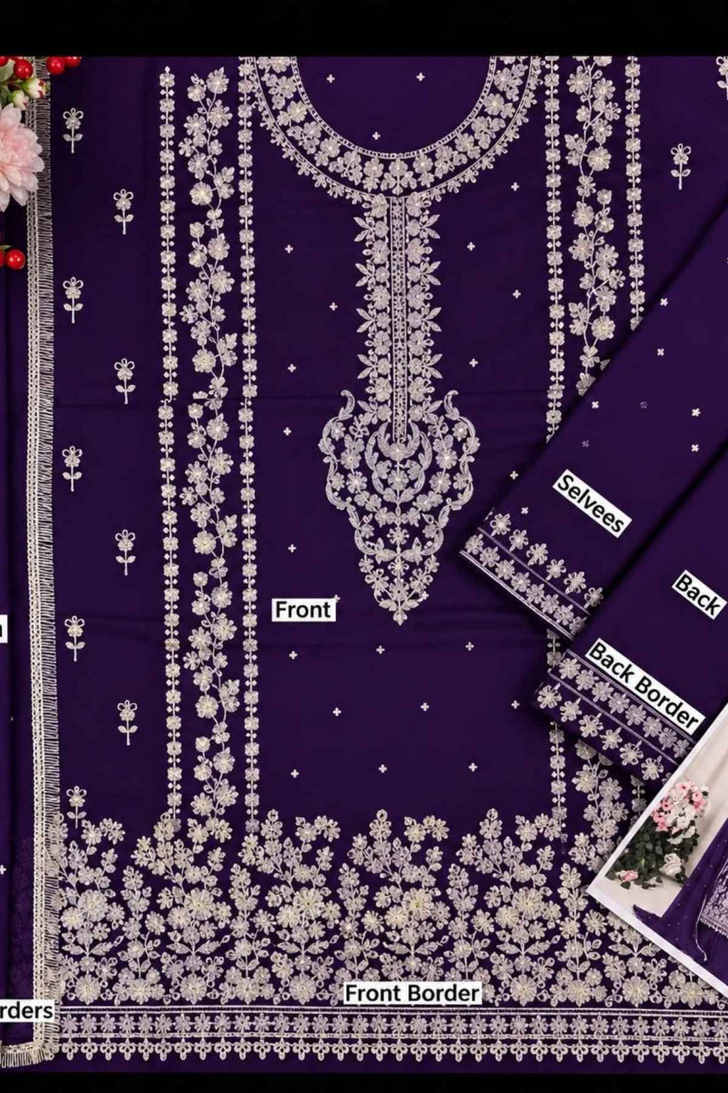 Haris Shakeel Embroidered Chiffon Unstitched 3 Piece Suit