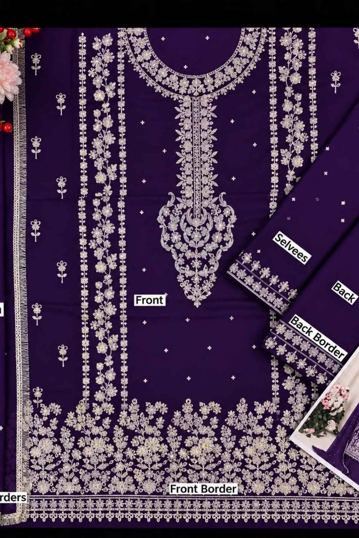 Haris Shakeel Embroidered Chiffon Unstitched 3 Piece Suit