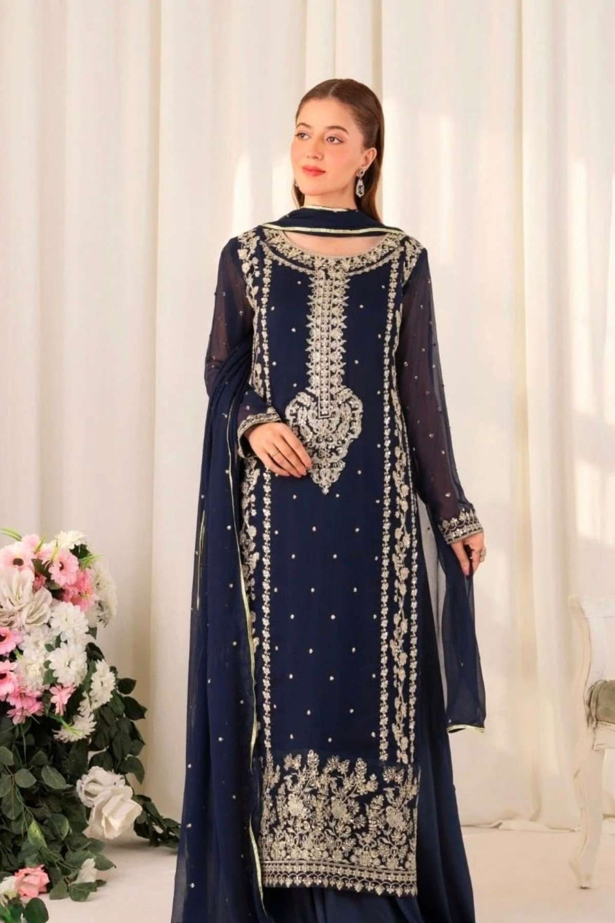 Haris Shakeel Embroidered Chiffon Unstitched 3 Piece Suit