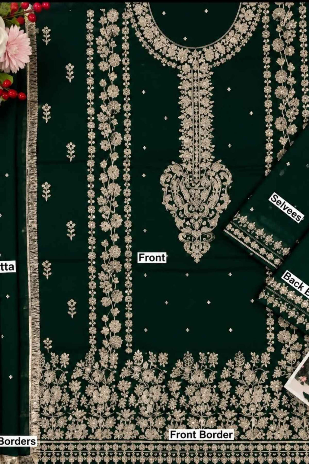 Haris Shakeel Embroidered Chiffon Unstitched 3 Piece Suit