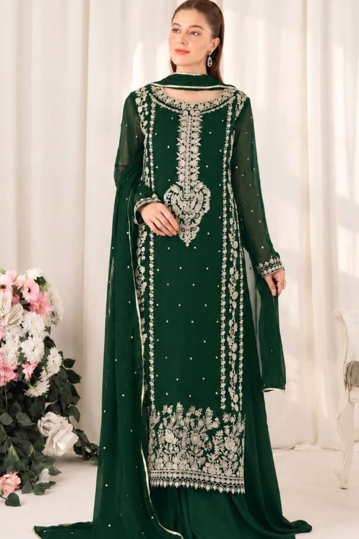 Haris Shakeel Embroidered Chiffon Unstitched 3 Piece Suit