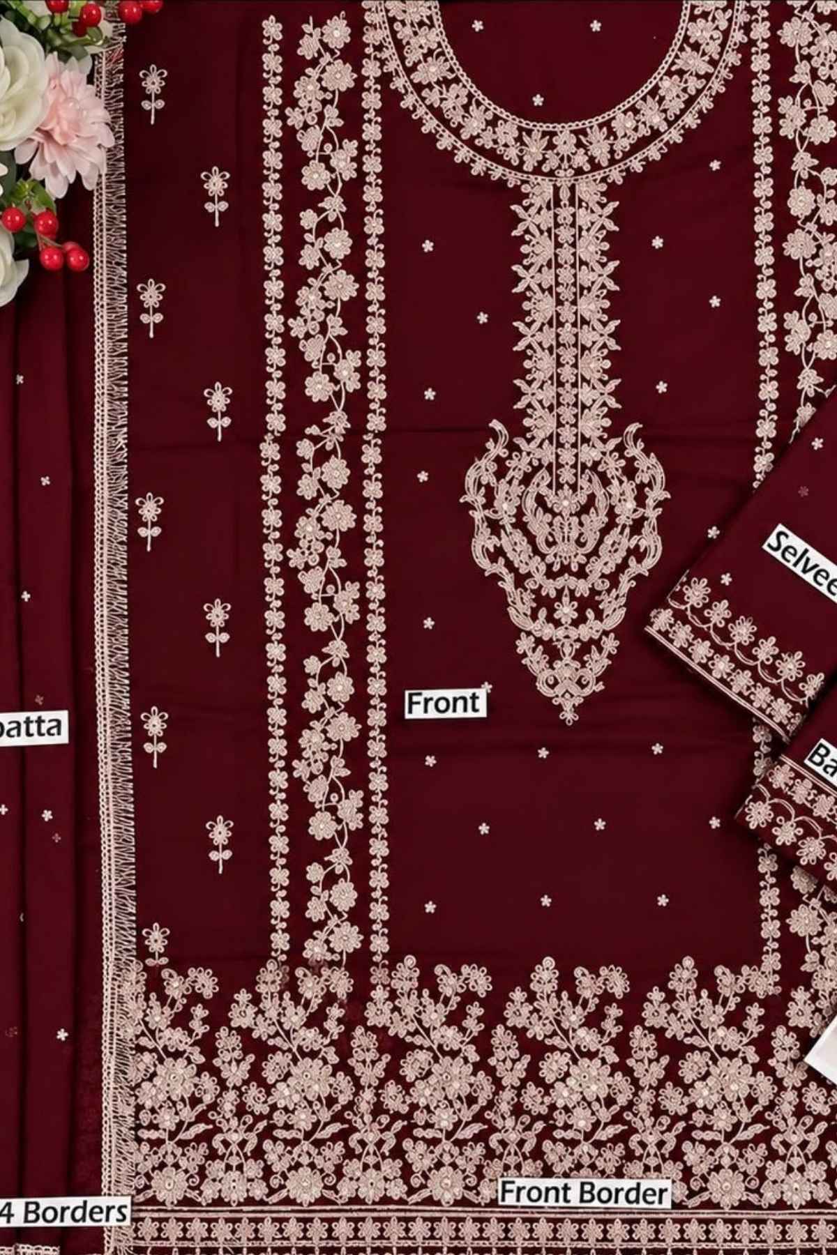 Haris Shakeel Embroidered Chiffon Unstitched 3 Piece Suit