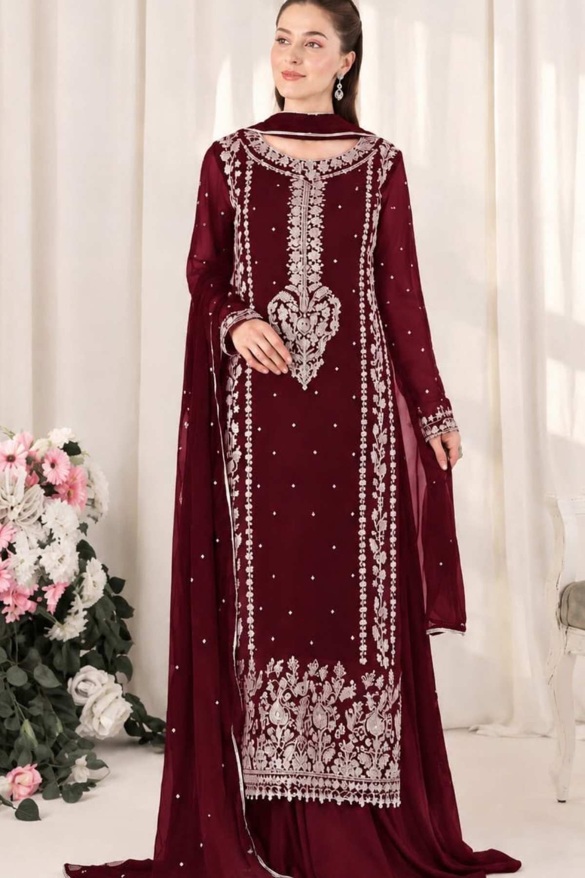 Haris Shakeel Embroidered Chiffon Unstitched 3 Piece Suit