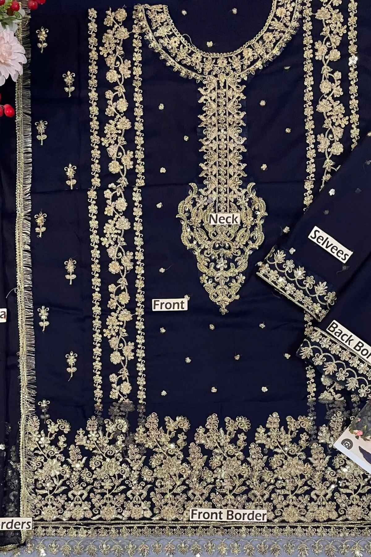 Haris Shakeel Embroidered Chiffon Unstitched 3 Piece Suit