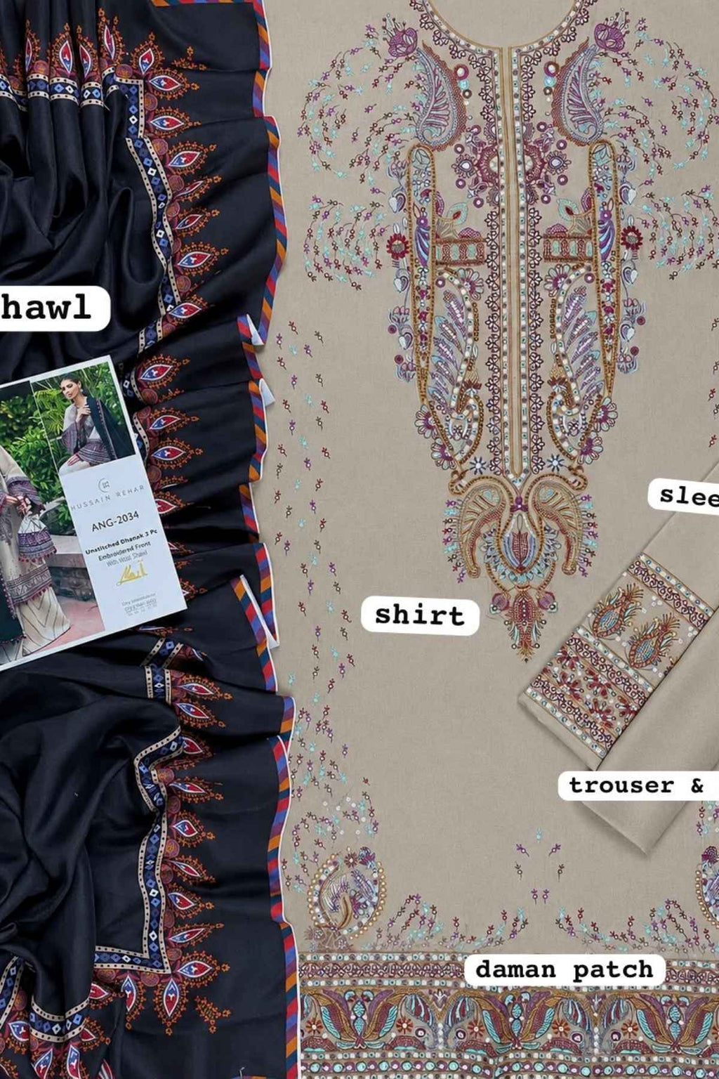 Hussain Rehar | Dhanak Embroidered Luxury Unstitched 3PC Suit