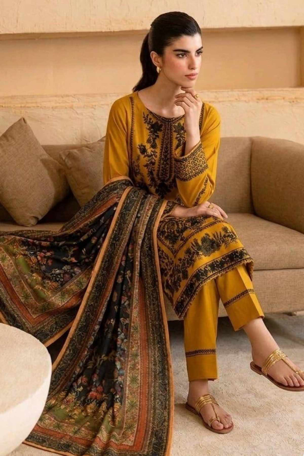 Hussain Rehar Lawn Embroidered  3PC Suit