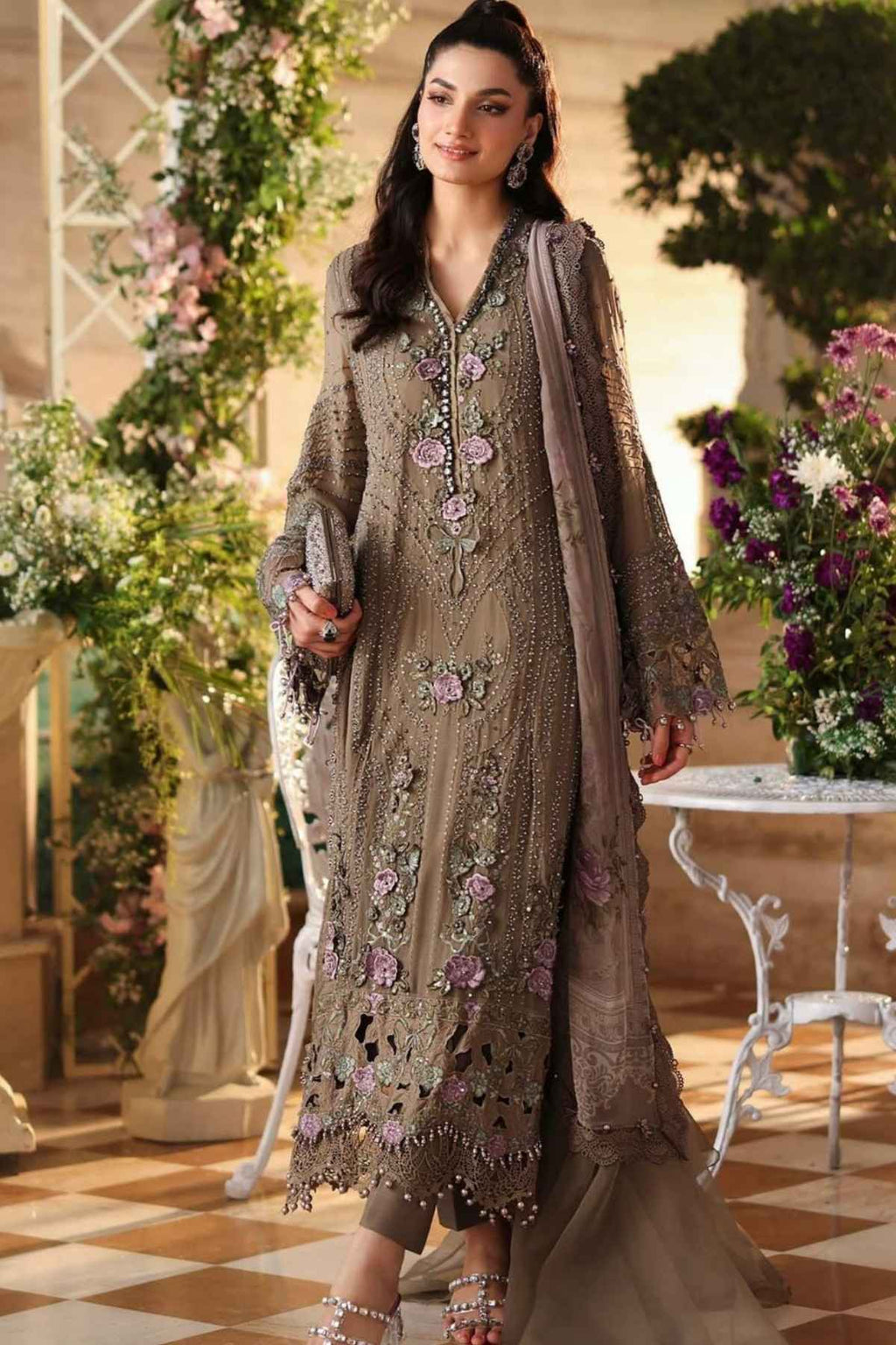 Maria.B | Heavy Embroidered Chiffon 3-Piece | 3D Flowers & Adda Work
