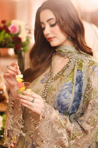 Maria B Digital Printed Chiffon 3 Piece Suit with 3D Flowers & Adda Work