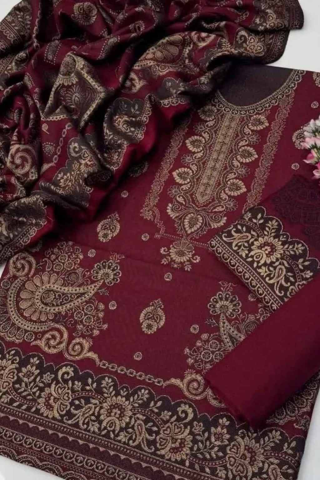 Pashmina Jacquard Printed 3-Piece Winter Suit