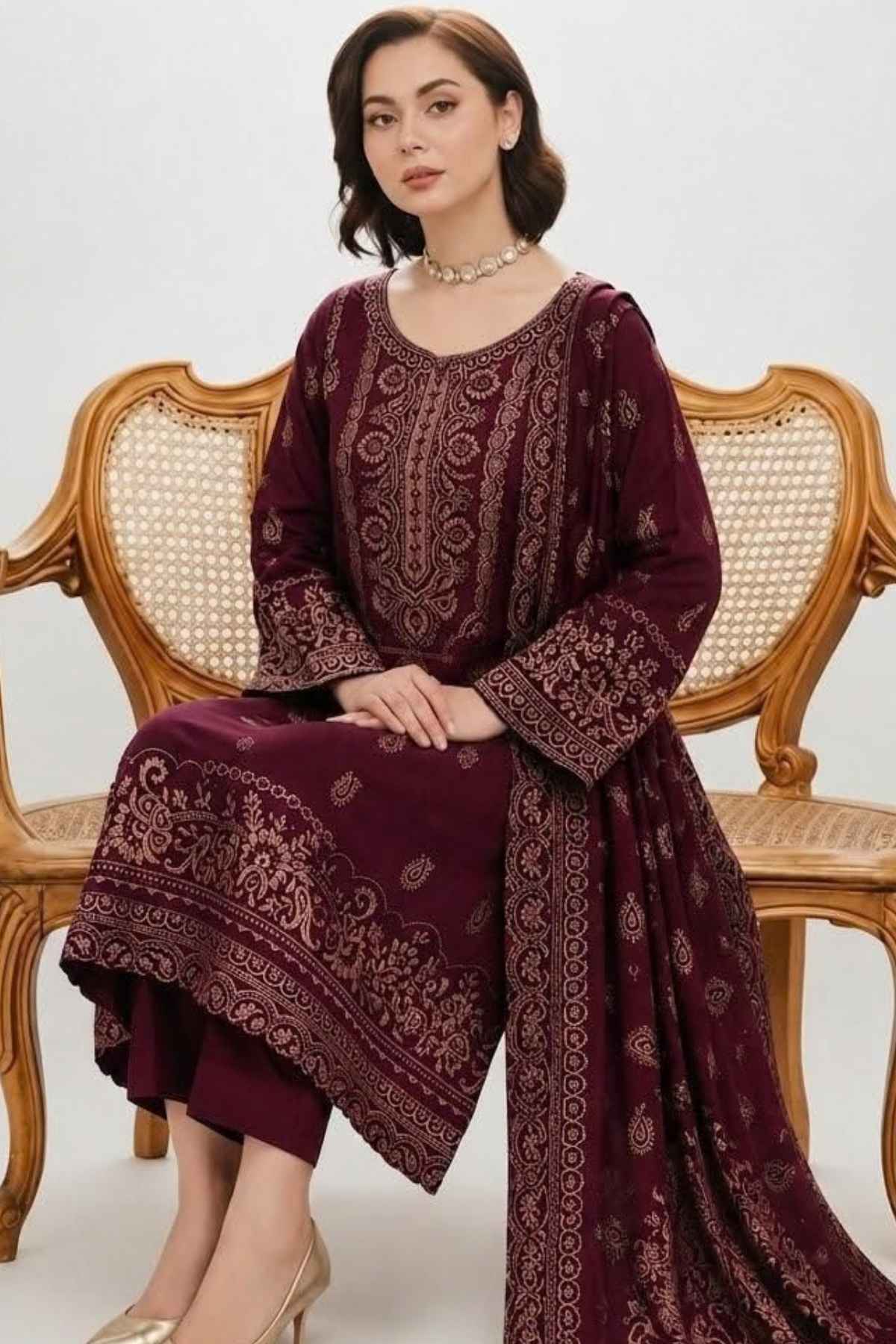 Pashmina Jacquard Printed 3-Piece Winter Suit