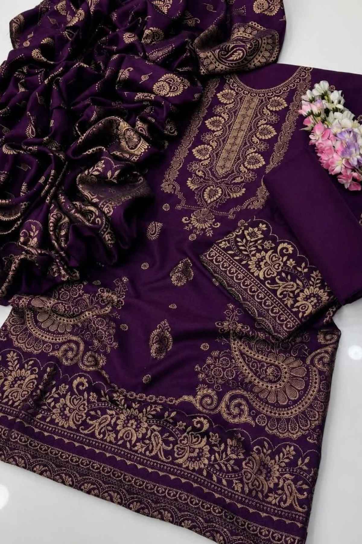 Pashmina Jacquard Printed 3-Piece Winter Suit