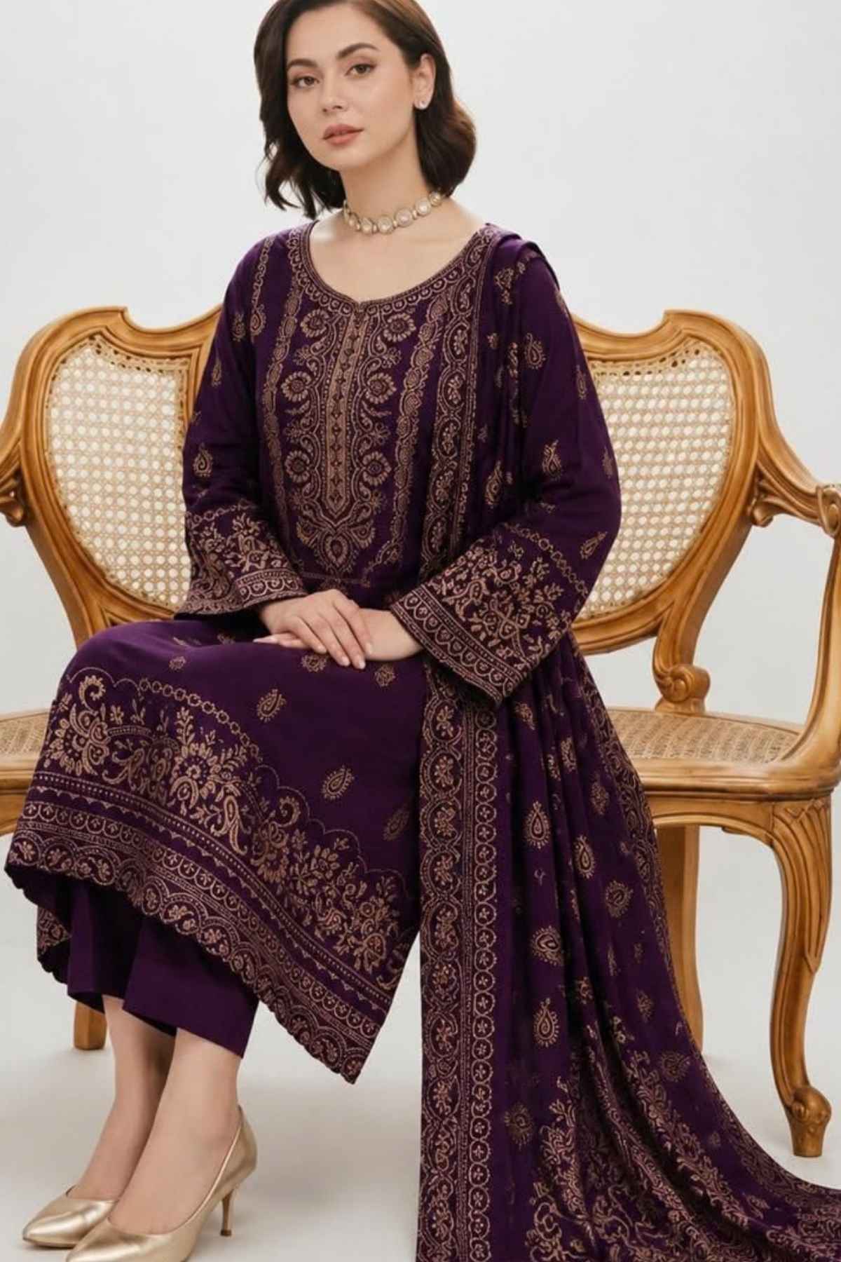 Pashmina Jacquard Printed 3-Piece Winter Suit