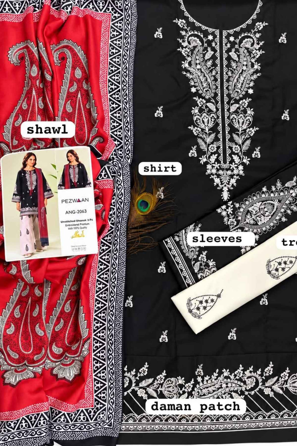 Silai Karhai Dhanak Unstitched 3 Piece Suit with Wool Shawl