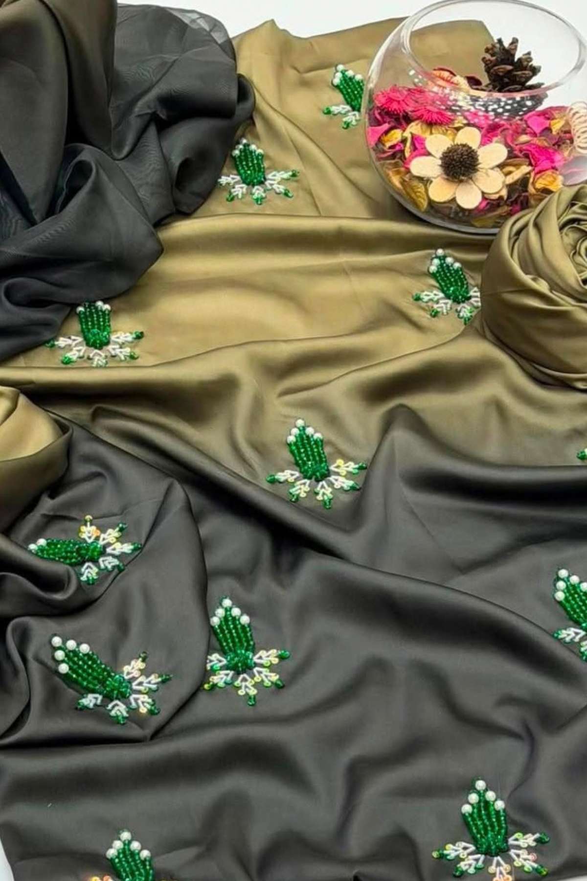Shamoze Silk Tie-Dye 3 Piece Suit with Pearls & Beads Handwork