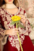 Maroon Embroidered Dhanak Unstitched 3 Piece Winter Suit