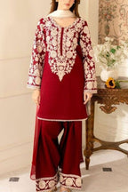 Maroon Embroidered Dhanak Unstitched 3 Piece Winter Suit