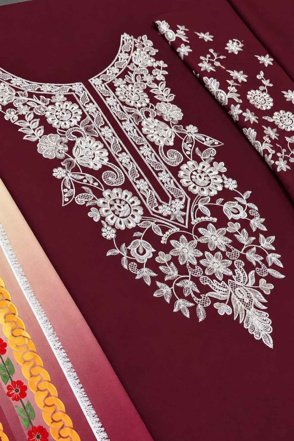 Maroon Embroidered Dhanak Unstitched 3 Piece Winter Suit