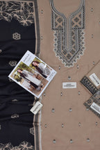 Qalamqar Beige Dhanak Embroidered Unstitched 3 Piece Suit with Wool Shawl