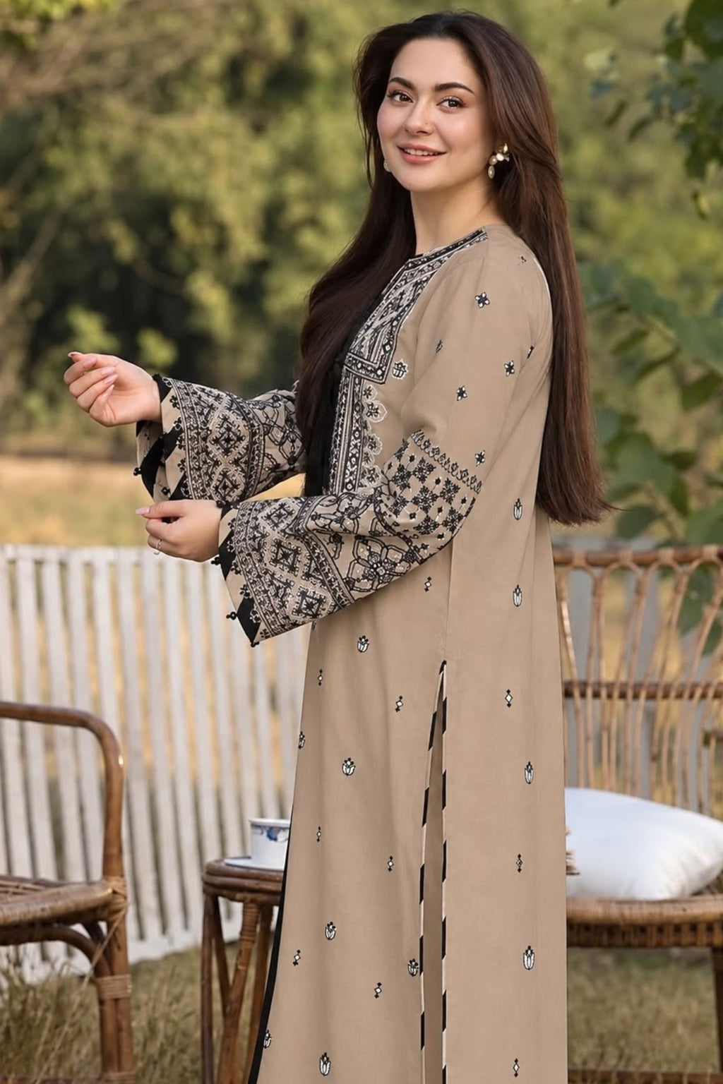 Qalamqar Beige Dhanak Embroidered Unstitched 3 Piece Suit with Wool Shawl