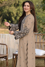 Qalamqar Beige Dhanak Embroidered Unstitched 3 Piece Suit with Wool Shawl