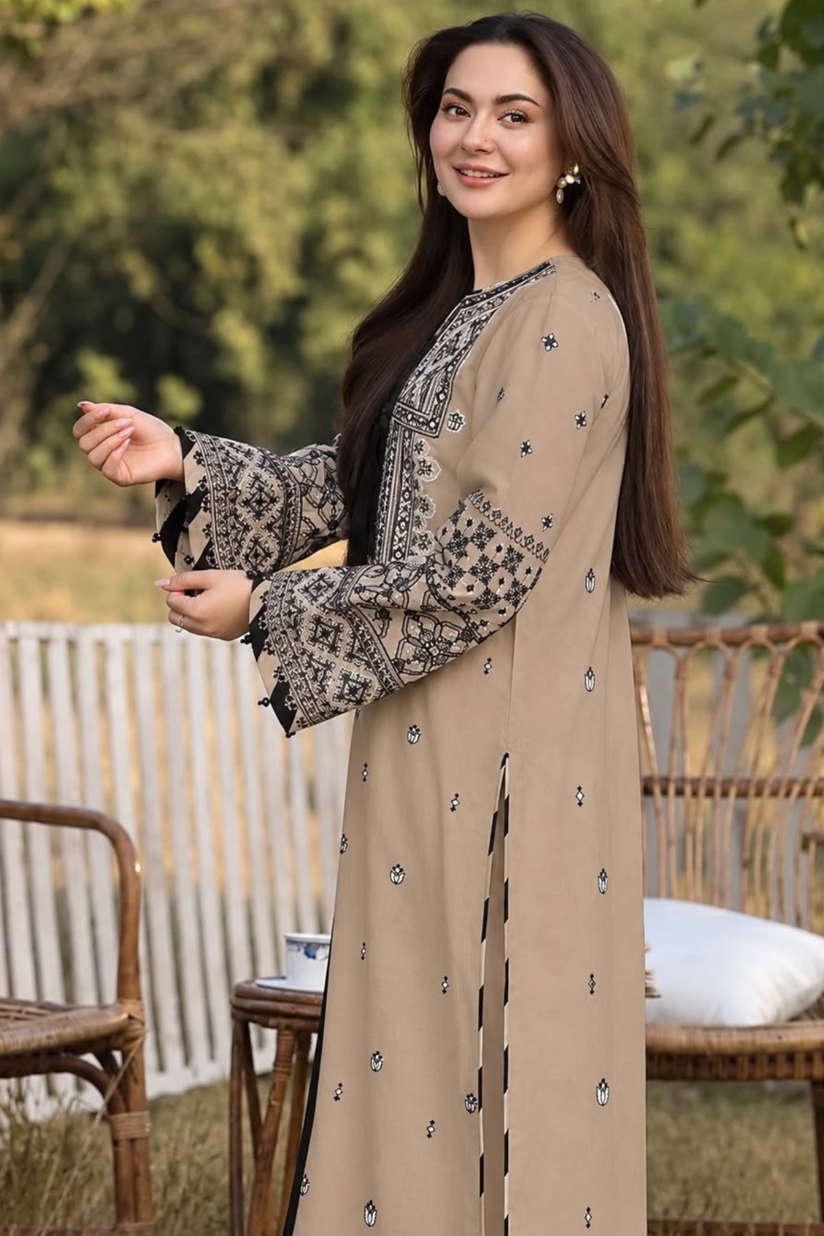 Qalamqar Beige Dhanak Embroidered Unstitched 3 Piece Suit with Wool Shawl
