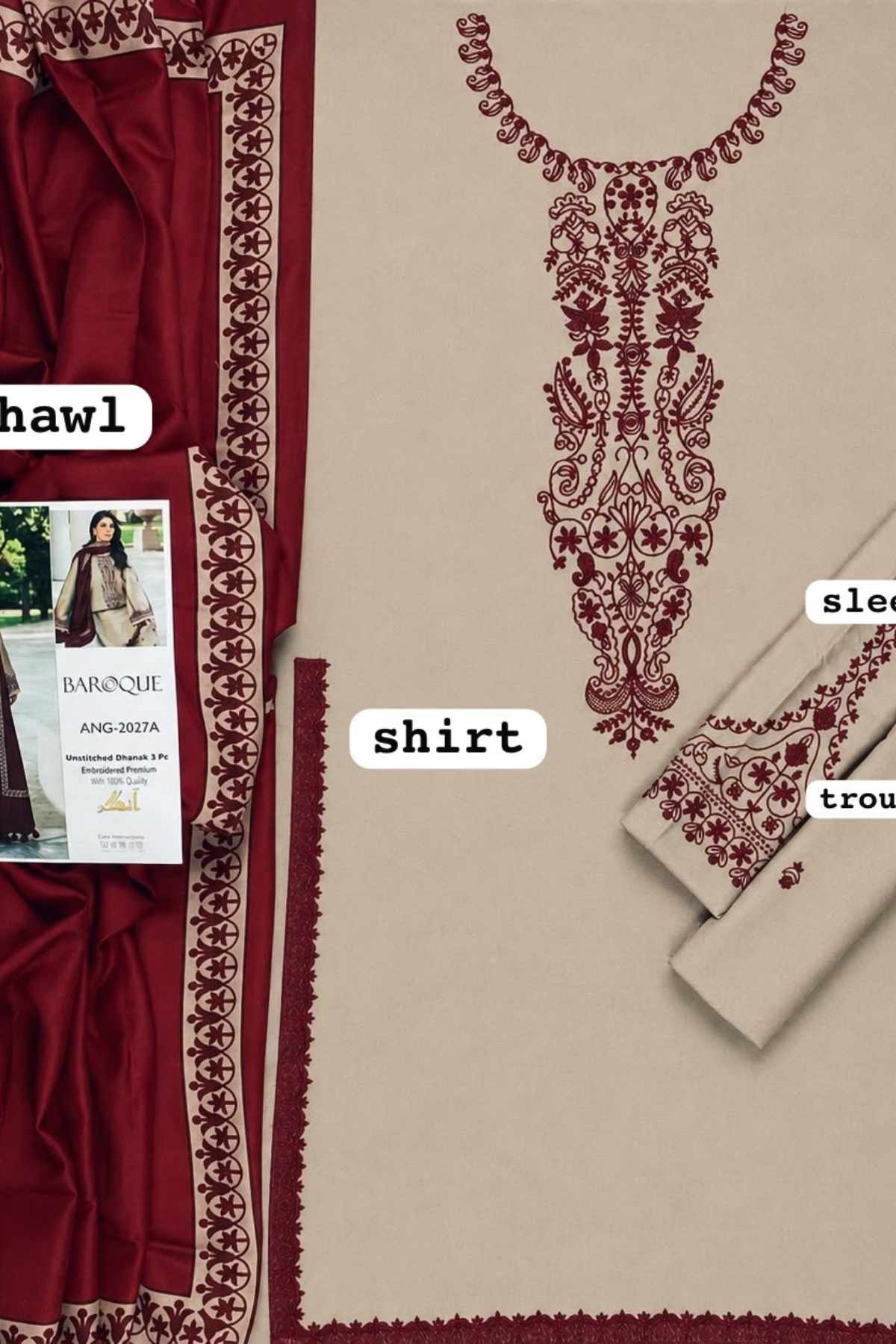 Baroque | Dhanak Embroidered Unstitched 3PC Suit