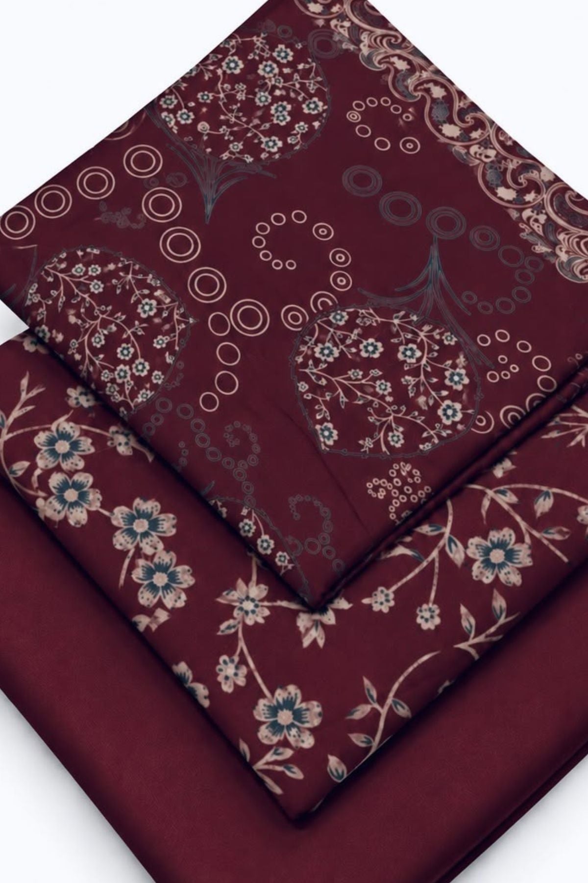 Floral Printed Dhanak Unstitched 3 Piece Winter Suit with Shawl