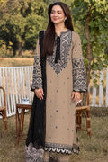 Qalamqar Beige Dhanak Embroidered Unstitched 3 Piece Suit with Wool Shawl